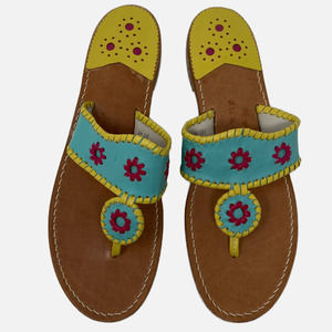 Jack Rogers Turquoise Yellow Pink Floral Leather Sandals